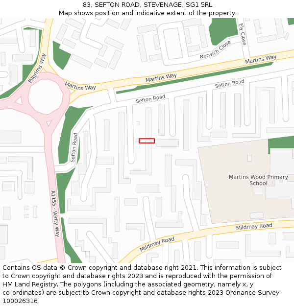 83, SEFTON ROAD, STEVENAGE, SG1 5RL: Location map and indicative extent of plot