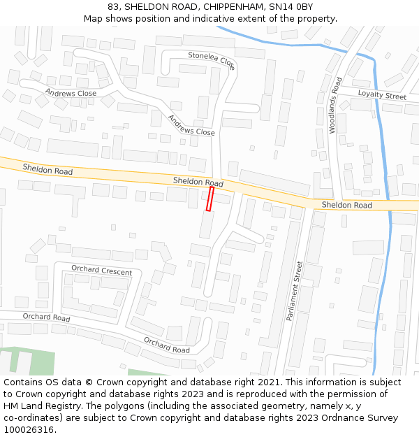 83, SHELDON ROAD, CHIPPENHAM, SN14 0BY: Location map and indicative extent of plot