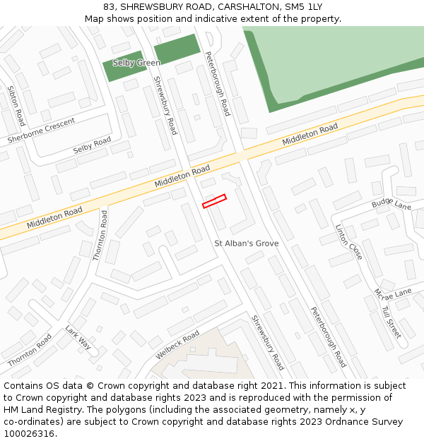 83, SHREWSBURY ROAD, CARSHALTON, SM5 1LY: Location map and indicative extent of plot