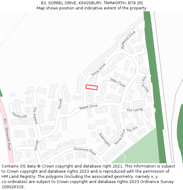 83, SORREL DRIVE, KINGSBURY, TAMWORTH, B78 2PJ: Location map and indicative extent of plot