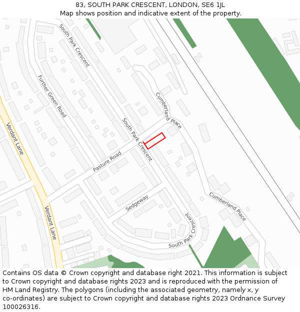 83, SOUTH PARK CRESCENT, LONDON, SE6 1JL: Location map and indicative extent of plot