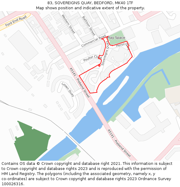 83, SOVEREIGNS QUAY, BEDFORD, MK40 1TF: Location map and indicative extent of plot