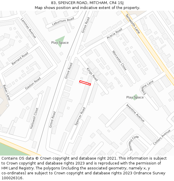 83, SPENCER ROAD, MITCHAM, CR4 1SJ: Location map and indicative extent of plot