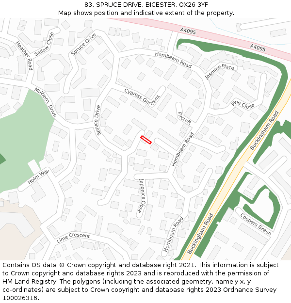 83, SPRUCE DRIVE, BICESTER, OX26 3YF: Location map and indicative extent of plot
