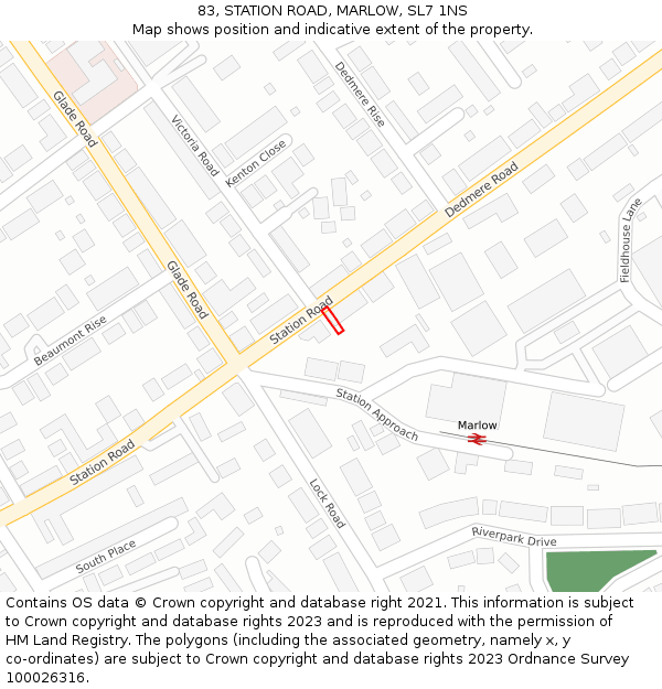 83, STATION ROAD, MARLOW, SL7 1NS: Location map and indicative extent of plot