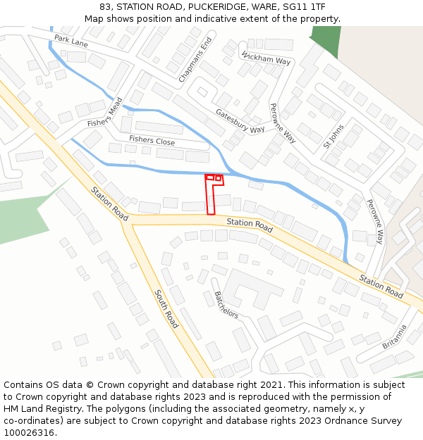 83, STATION ROAD, PUCKERIDGE, WARE, SG11 1TF: Location map and indicative extent of plot