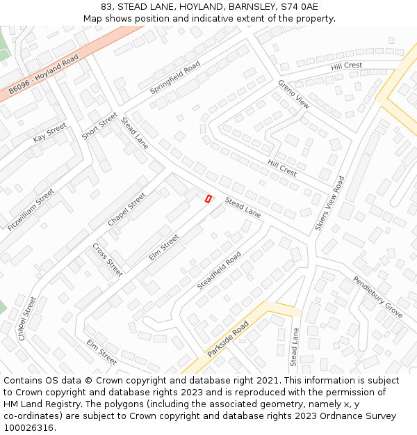 83, STEAD LANE, HOYLAND, BARNSLEY, S74 0AE: Location map and indicative extent of plot