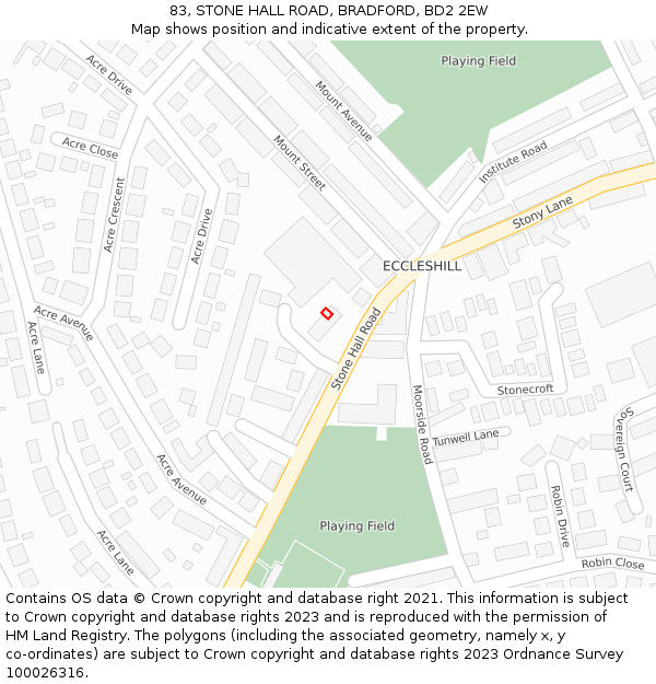 83, STONE HALL ROAD, BRADFORD, BD2 2EW: Location map and indicative extent of plot