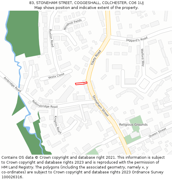 83, STONEHAM STREET, COGGESHALL, COLCHESTER, CO6 1UJ: Location map and indicative extent of plot