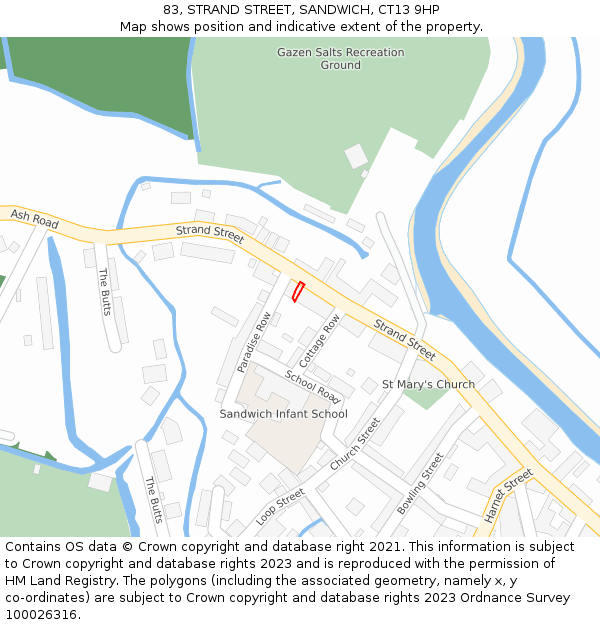 83, STRAND STREET, SANDWICH, CT13 9HP: Location map and indicative extent of plot