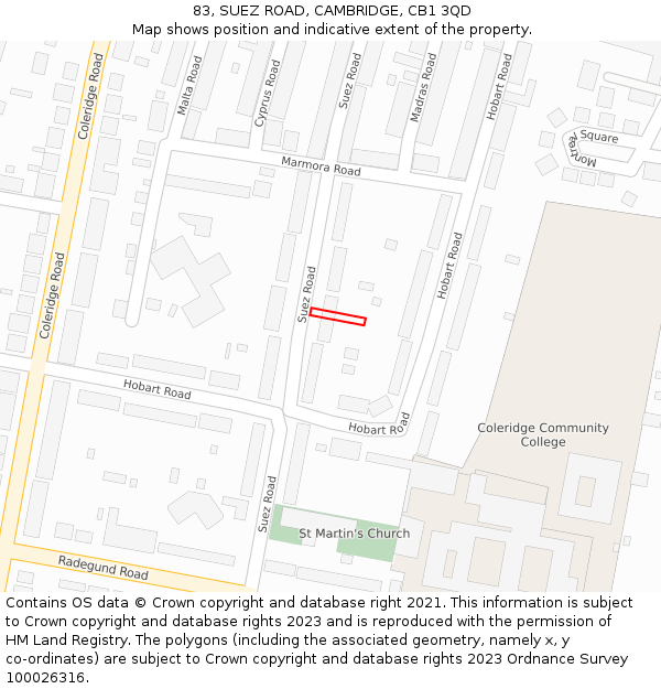 83, SUEZ ROAD, CAMBRIDGE, CB1 3QD: Location map and indicative extent of plot