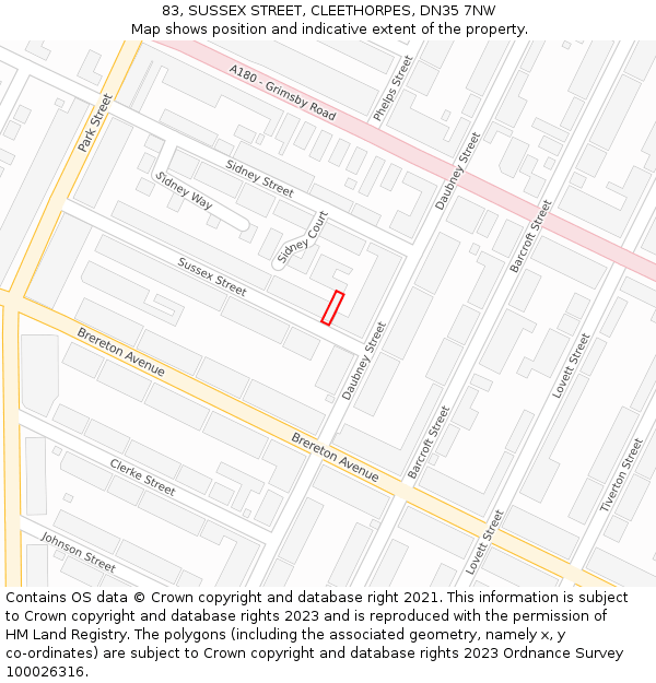 83, SUSSEX STREET, CLEETHORPES, DN35 7NW: Location map and indicative extent of plot