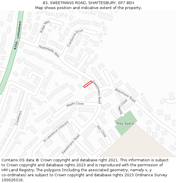 83, SWEETMANS ROAD, SHAFTESBURY, SP7 8EH: Location map and indicative extent of plot