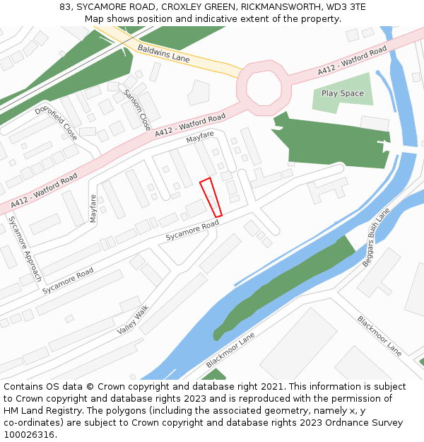 83, SYCAMORE ROAD, CROXLEY GREEN, RICKMANSWORTH, WD3 3TE: Location map and indicative extent of plot