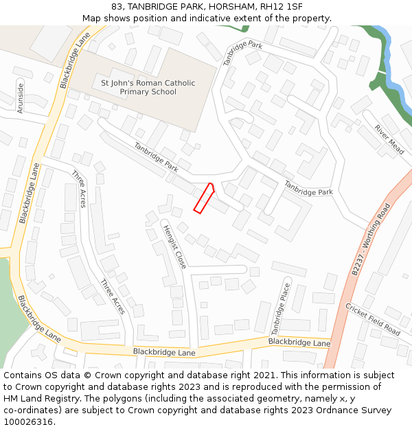 83, TANBRIDGE PARK, HORSHAM, RH12 1SF: Location map and indicative extent of plot