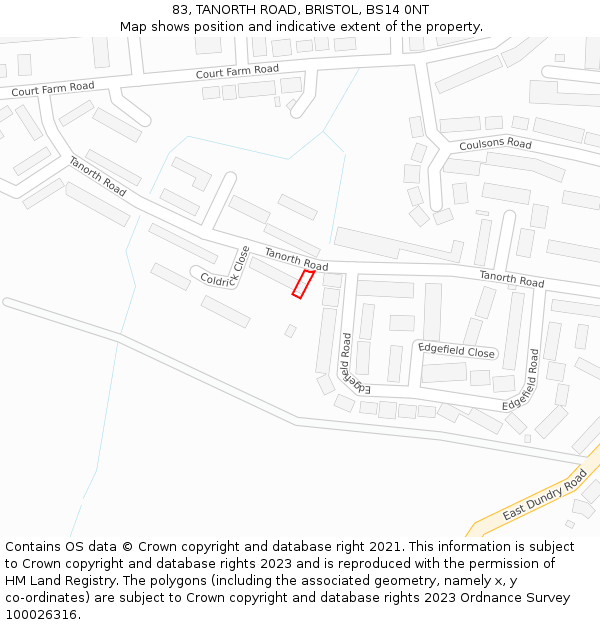83, TANORTH ROAD, BRISTOL, BS14 0NT: Location map and indicative extent of plot