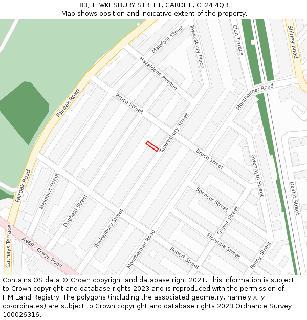 83, TEWKESBURY STREET, CARDIFF, CF24 4QR: Location map and indicative extent of plot