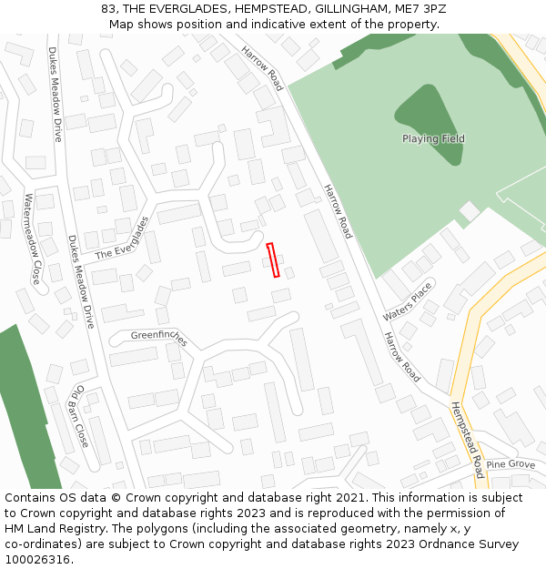 83, THE EVERGLADES, HEMPSTEAD, GILLINGHAM, ME7 3PZ: Location map and indicative extent of plot