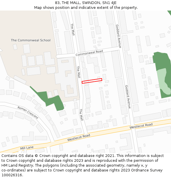 83, THE MALL, SWINDON, SN1 4JE: Location map and indicative extent of plot
