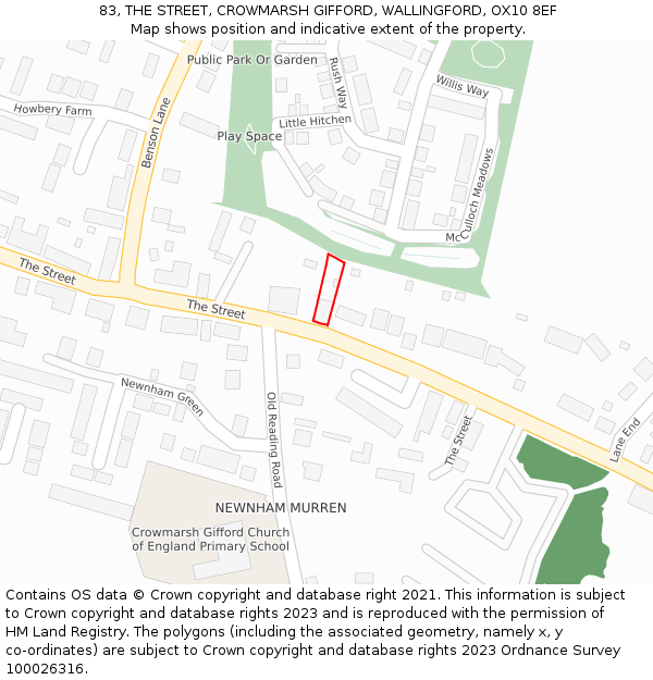 83, THE STREET, CROWMARSH GIFFORD, WALLINGFORD, OX10 8EF: Location map and indicative extent of plot