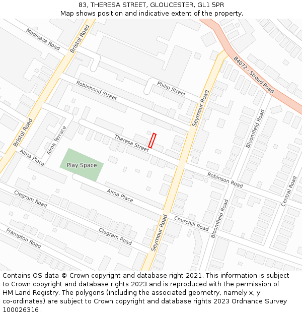 83, THERESA STREET, GLOUCESTER, GL1 5PR: Location map and indicative extent of plot