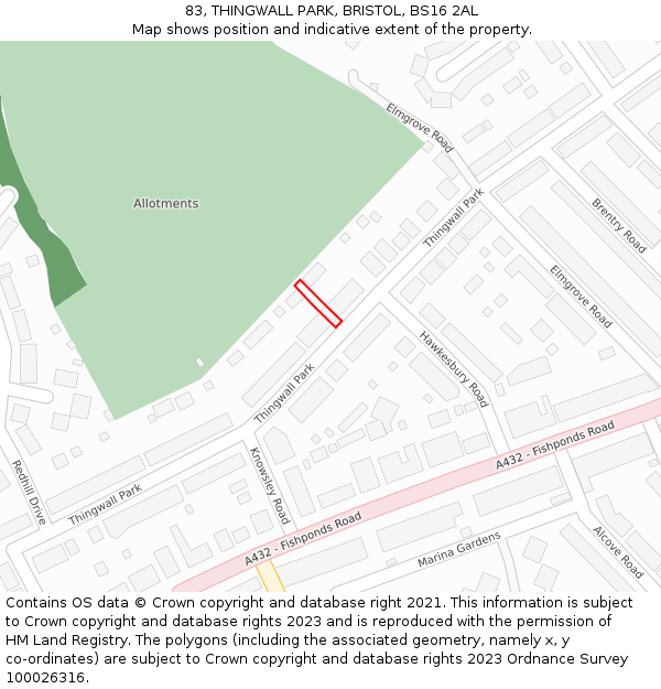 83, THINGWALL PARK, BRISTOL, BS16 2AL: Location map and indicative extent of plot
