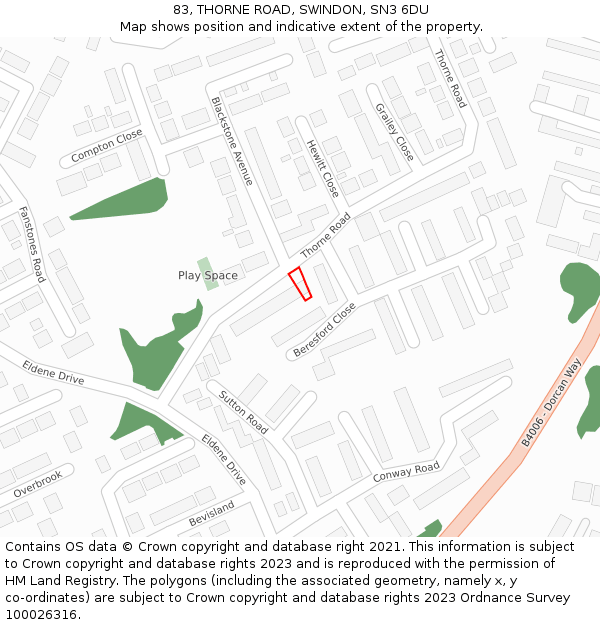 83, THORNE ROAD, SWINDON, SN3 6DU: Location map and indicative extent of plot