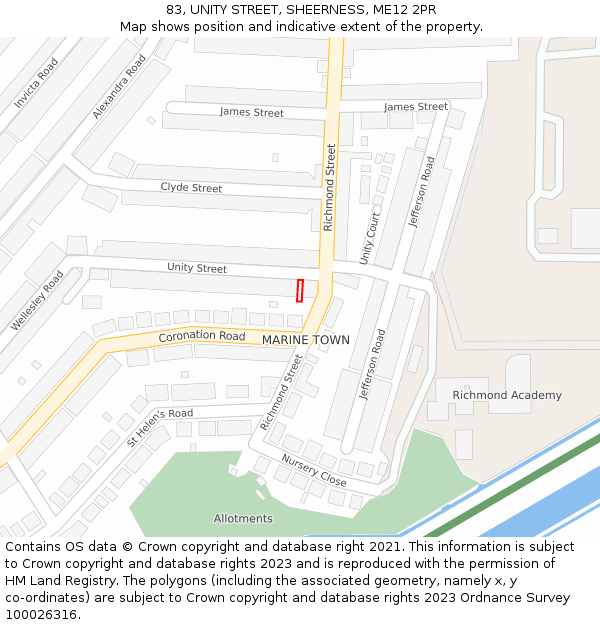 83, UNITY STREET, SHEERNESS, ME12 2PR: Location map and indicative extent of plot