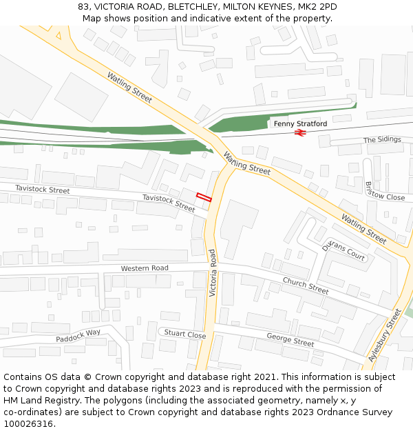 83, VICTORIA ROAD, BLETCHLEY, MILTON KEYNES, MK2 2PD: Location map and indicative extent of plot