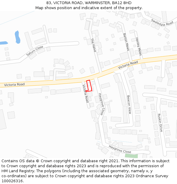 83, VICTORIA ROAD, WARMINSTER, BA12 8HD: Location map and indicative extent of plot