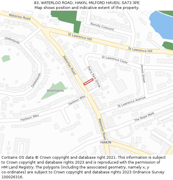 83, WATERLOO ROAD, HAKIN, MILFORD HAVEN, SA73 3PE: Location map and indicative extent of plot