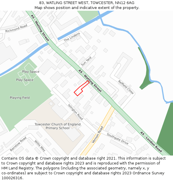 83, WATLING STREET WEST, TOWCESTER, NN12 6AG: Location map and indicative extent of plot