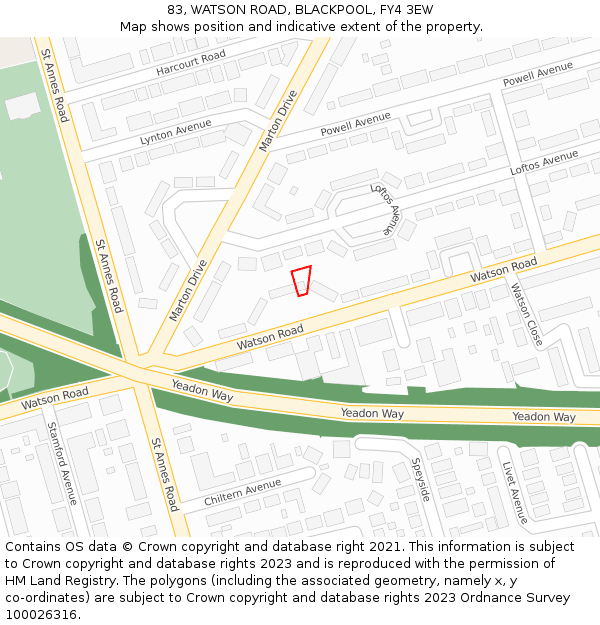 83, WATSON ROAD, BLACKPOOL, FY4 3EW: Location map and indicative extent of plot