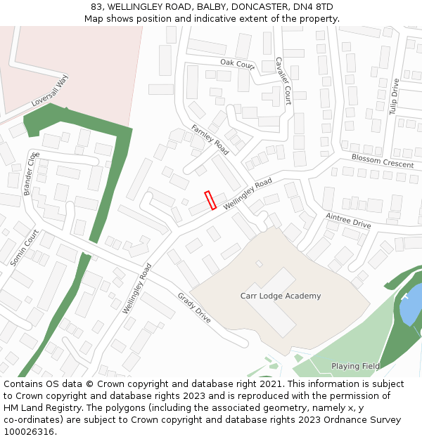 83, WELLINGLEY ROAD, BALBY, DONCASTER, DN4 8TD: Location map and indicative extent of plot