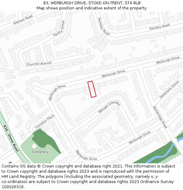 83, WERBURGH DRIVE, STOKE-ON-TRENT, ST4 8LB: Location map and indicative extent of plot