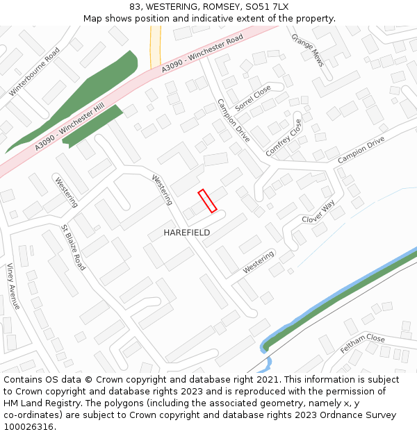 83, WESTERING, ROMSEY, SO51 7LX: Location map and indicative extent of plot