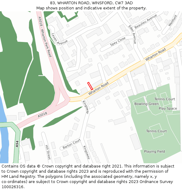 83, WHARTON ROAD, WINSFORD, CW7 3AD: Location map and indicative extent of plot