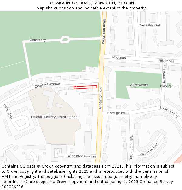 83, WIGGINTON ROAD, TAMWORTH, B79 8RN: Location map and indicative extent of plot