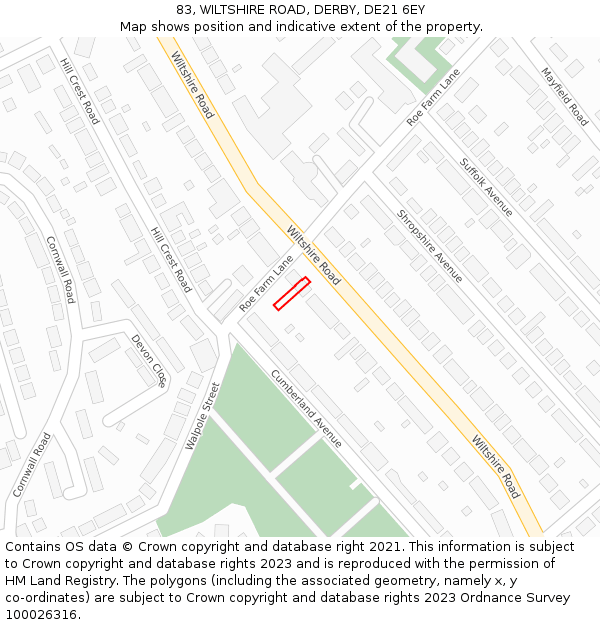 83, WILTSHIRE ROAD, DERBY, DE21 6EY: Location map and indicative extent of plot