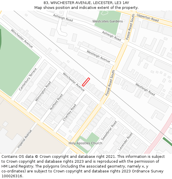 83, WINCHESTER AVENUE, LEICESTER, LE3 1AY: Location map and indicative extent of plot