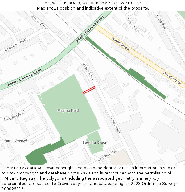 83, WODEN ROAD, WOLVERHAMPTON, WV10 0BB: Location map and indicative extent of plot