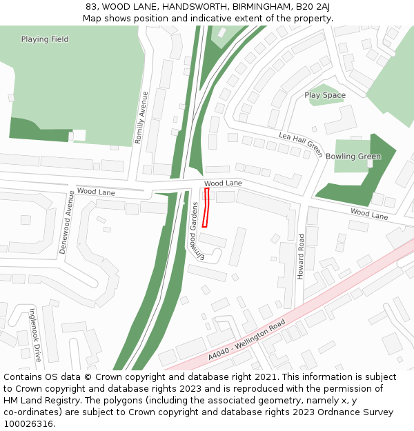 83, WOOD LANE, HANDSWORTH, BIRMINGHAM, B20 2AJ: Location map and indicative extent of plot