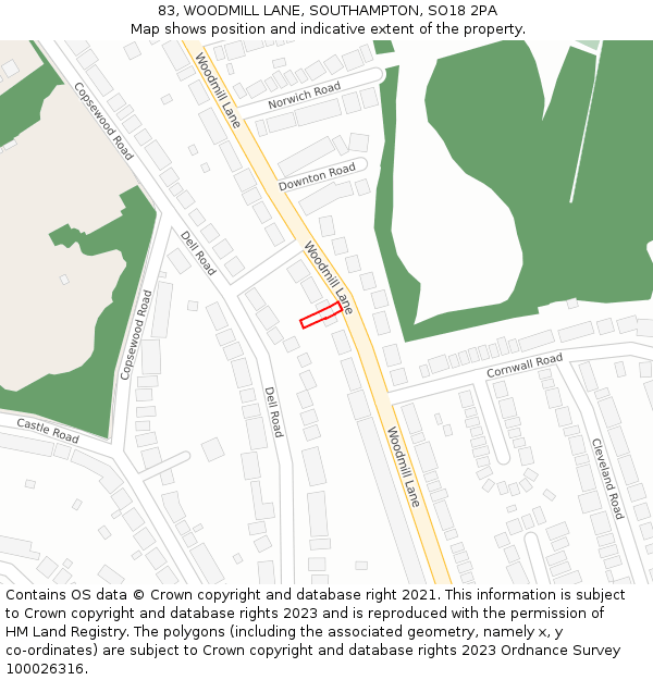 83, WOODMILL LANE, SOUTHAMPTON, SO18 2PA: Location map and indicative extent of plot