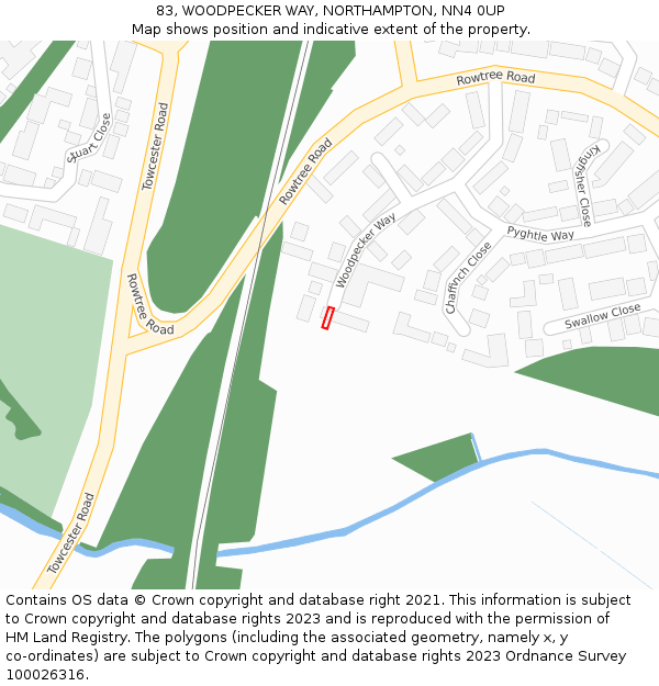 83, WOODPECKER WAY, NORTHAMPTON, NN4 0UP: Location map and indicative extent of plot