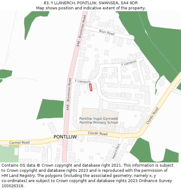 83, Y LLANERCH, PONTLLIW, SWANSEA, SA4 9DR: Location map and indicative extent of plot