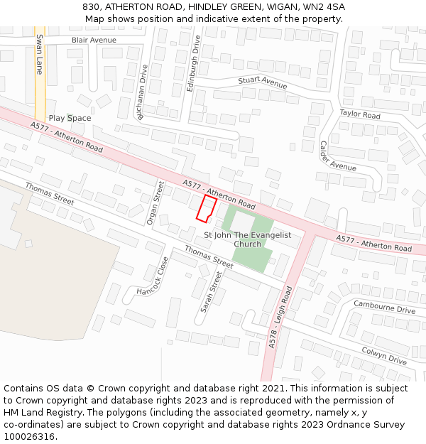830, ATHERTON ROAD, HINDLEY GREEN, WIGAN, WN2 4SA: Location map and indicative extent of plot