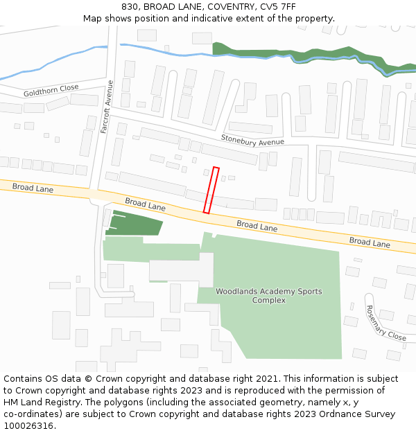 830, BROAD LANE, COVENTRY, CV5 7FF: Location map and indicative extent of plot