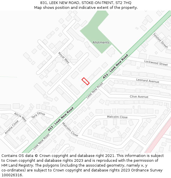 831, LEEK NEW ROAD, STOKE-ON-TRENT, ST2 7HQ: Location map and indicative extent of plot