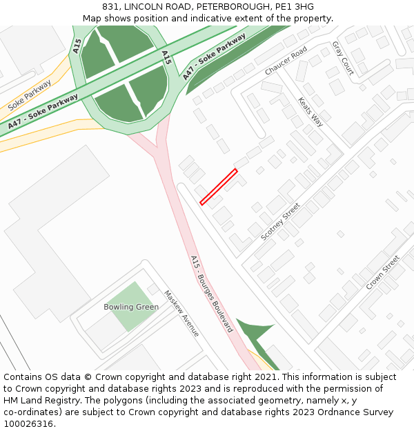 831, LINCOLN ROAD, PETERBOROUGH, PE1 3HG: Location map and indicative extent of plot