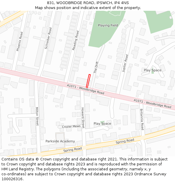 831, WOODBRIDGE ROAD, IPSWICH, IP4 4NS: Location map and indicative extent of plot